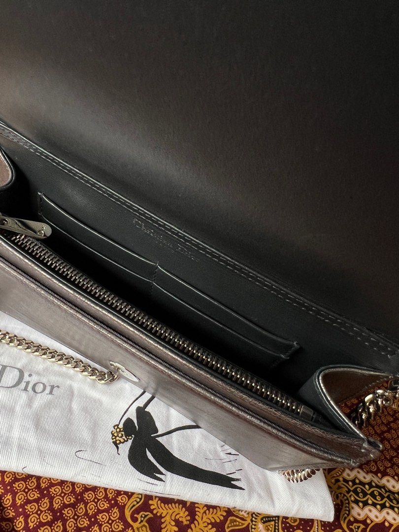 Dior Diorama Wallet on Chain (WOC) in Metallic Distressed Calfskin SHW