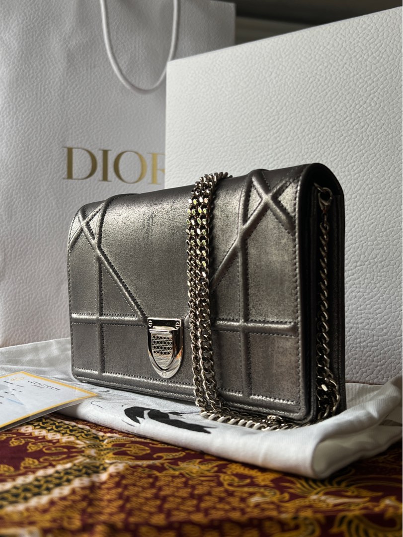 Dior Diorama Wallet on Chain (WOC) in Metallic Distressed Calfskin SHW