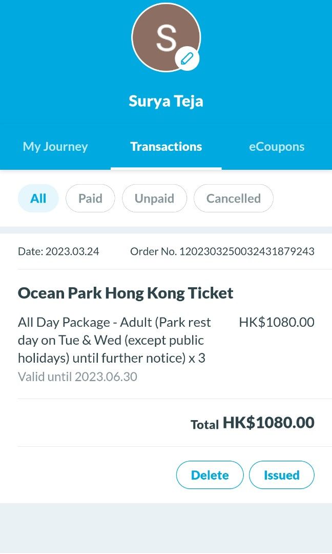 DISCOUNTED Ocean park tickets3 (June'23), 門票＆禮券, 本地景點門票及交通 Carousell
