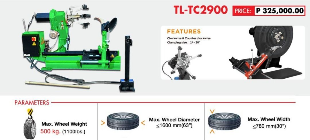Electric Tire changer (Category: Construction Tools & Equipment) located in Manila. Submitted by 09150361920ronvillaflor (Listing ID 1235907883, Image 1). Description: Electric Tire changer For Trucks and buses tire Brand: Toplift ₱325,000 230v/3phase/380v/3phase 14" to 26" For inquiries GLOBE:📞 ☎ 0915-036-1920 VIBER:📞 ☎ 0915-036-1920 Email me@ 📫 📑 r-o-n-.-h-a-y-a-i-@-g-m-a-i-l.c-o-m Check my Carousell: https://www.carousell.ph/u/ronvillaflor