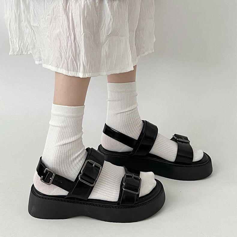 EXCLUSIVE Stylenanda Double Straps Buckle Chunky Platform Wedge Sandals