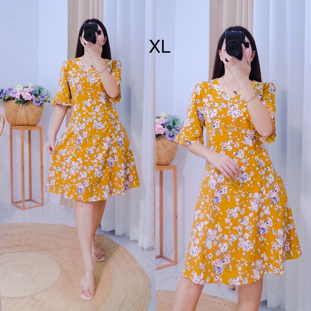Floral mustard dress Women s Fashion Dresses Sets Dresses on Carousell