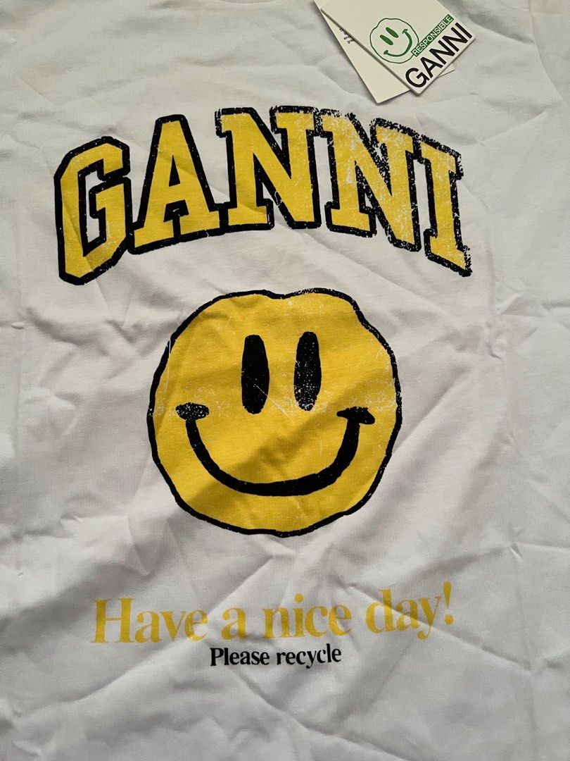 Ganni Basic Cotton Jersey Tshirt Yellow smiley on Carousell