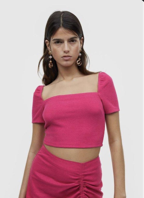 Neon pink square neck crop outlet