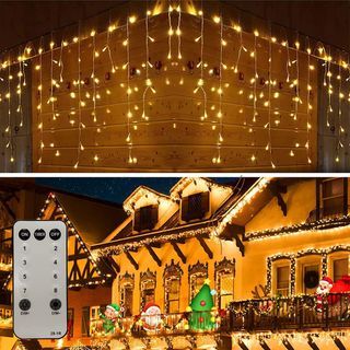 Icicle Lights Outdoor, 400 LED 10m Fairy Lights with 64 Drops, Warm White Christmas Lights Waterproof, String Lights with 8 Modes Controlled by Remote, Holiday Lighting for Wedding, Garden, Party