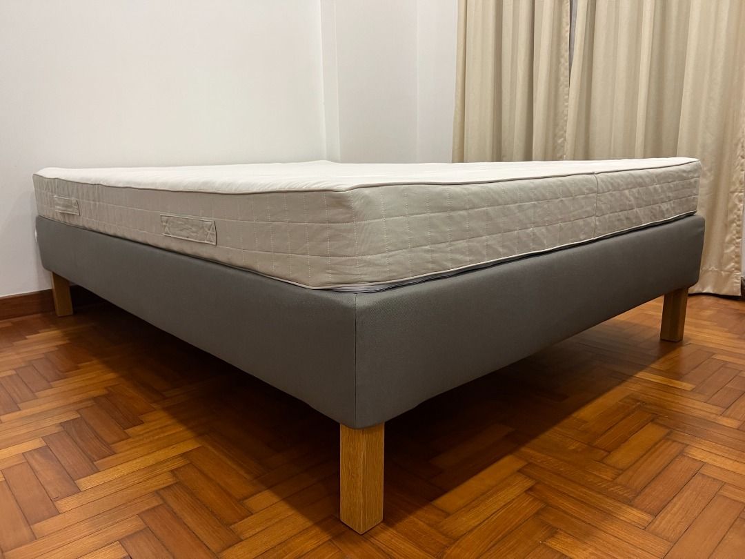 Ikea Espevar frame and Hafslo mattress, queen size, Furniture & Home