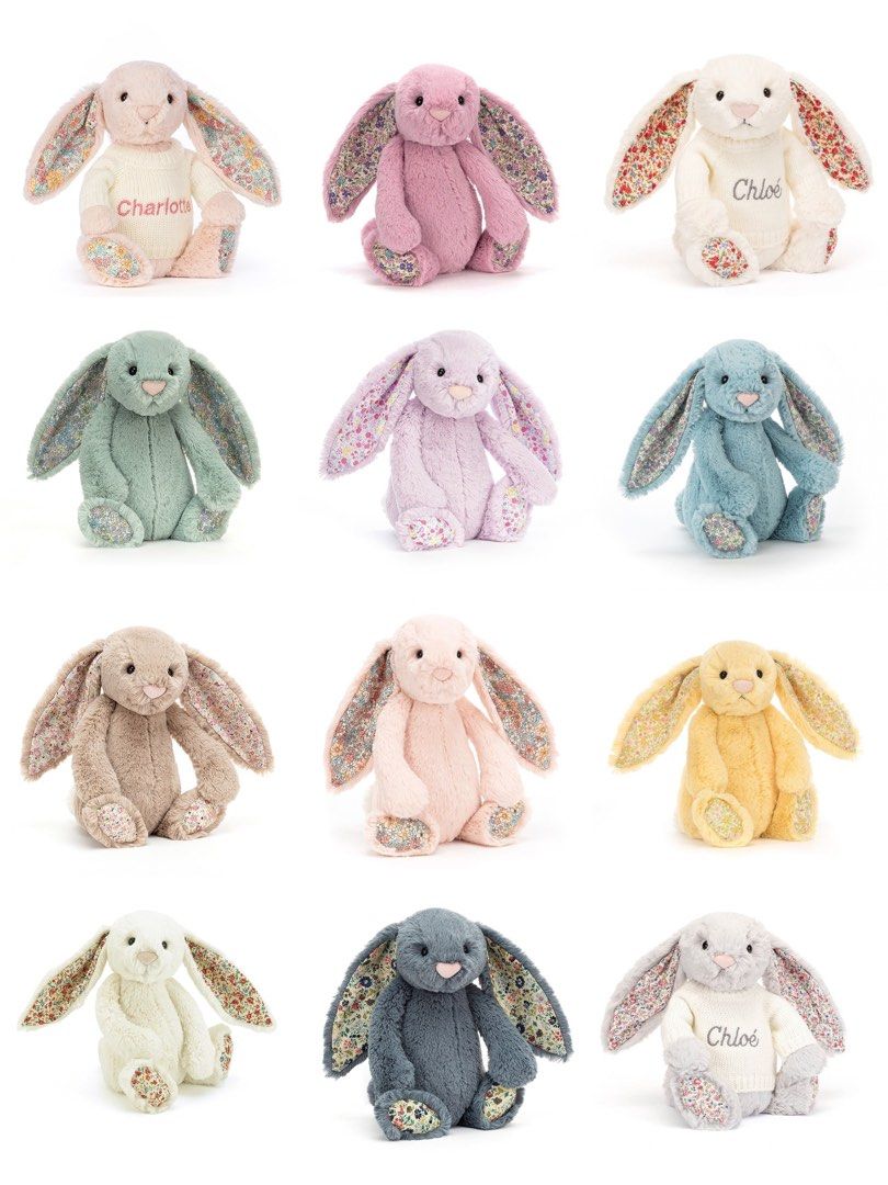 Ready Stock Jellycat Blossom Blush Tulip Bea Beige Cream Silver Jasmine Sage Dusky Blue Lemon Aqua Bunny Stuffed Soft Plush Toy BNWT Cute Plushie with Personalised Jumper Hobbies Toys Toys