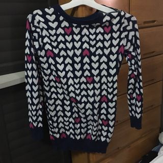 Jordache blue white pink cute heart patterned sweater 