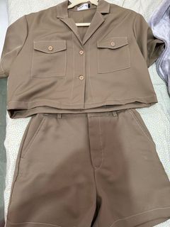 Khaki Coordinates Coords Cropped Top and Shorts