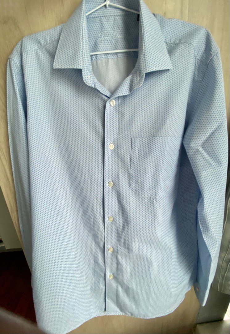 Louis Philippe Blue Purple Check Cotton Men's Long Sleeve Shirt Size 40 CM  (16)