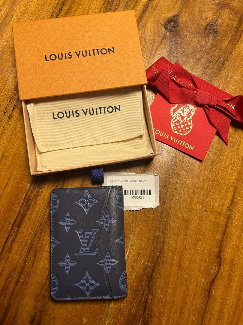 LOUIS VUITTON LOUIS VUITTON Pocket Organizer Case M80421 Monogram Shadow  leather Blue Used LV M80421