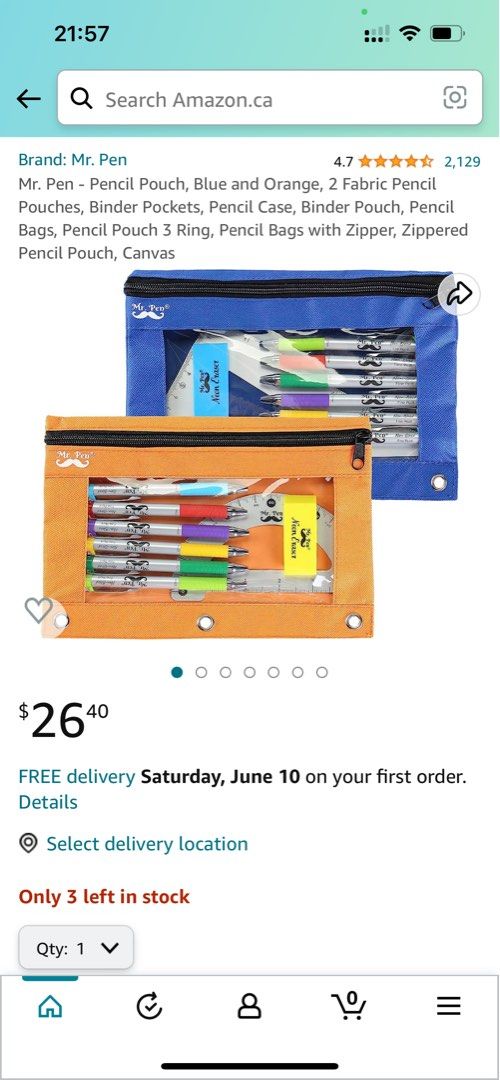 Mr. Pen - Pencil Pouch, Blue and Orange, 2 Fabric Pencil Pouches