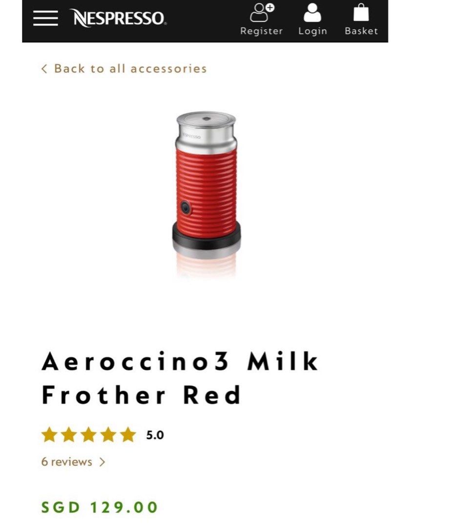 Nespresso Aeroccino 3 Milk Frother Red, TV & Home Appliances, Kitchen