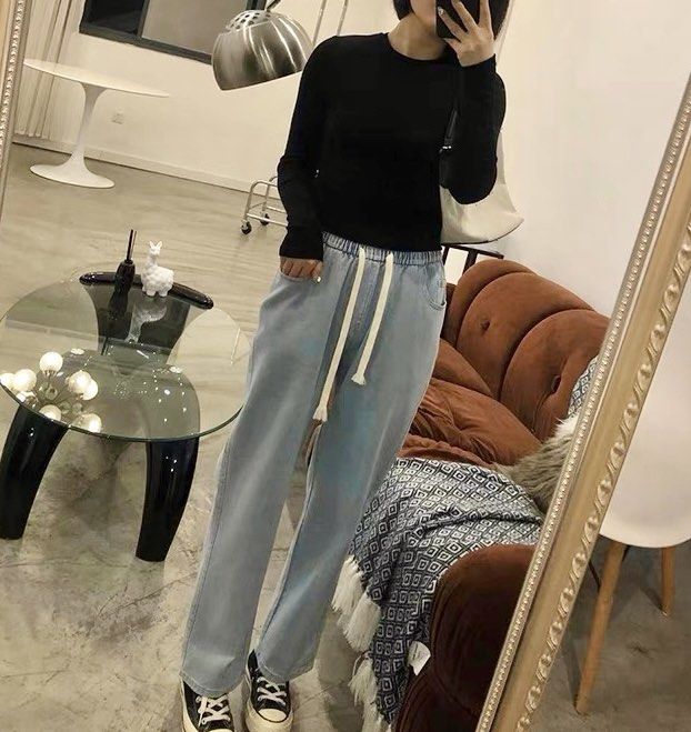 NEW] Stylenanda Drawstring Straight Cut Denim High Waist Jeans