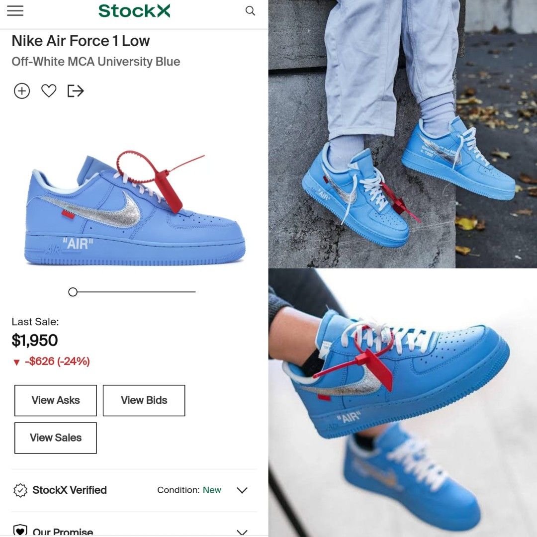 Nike Air Force 1 Low Off-White MCA University Blue Men's Size