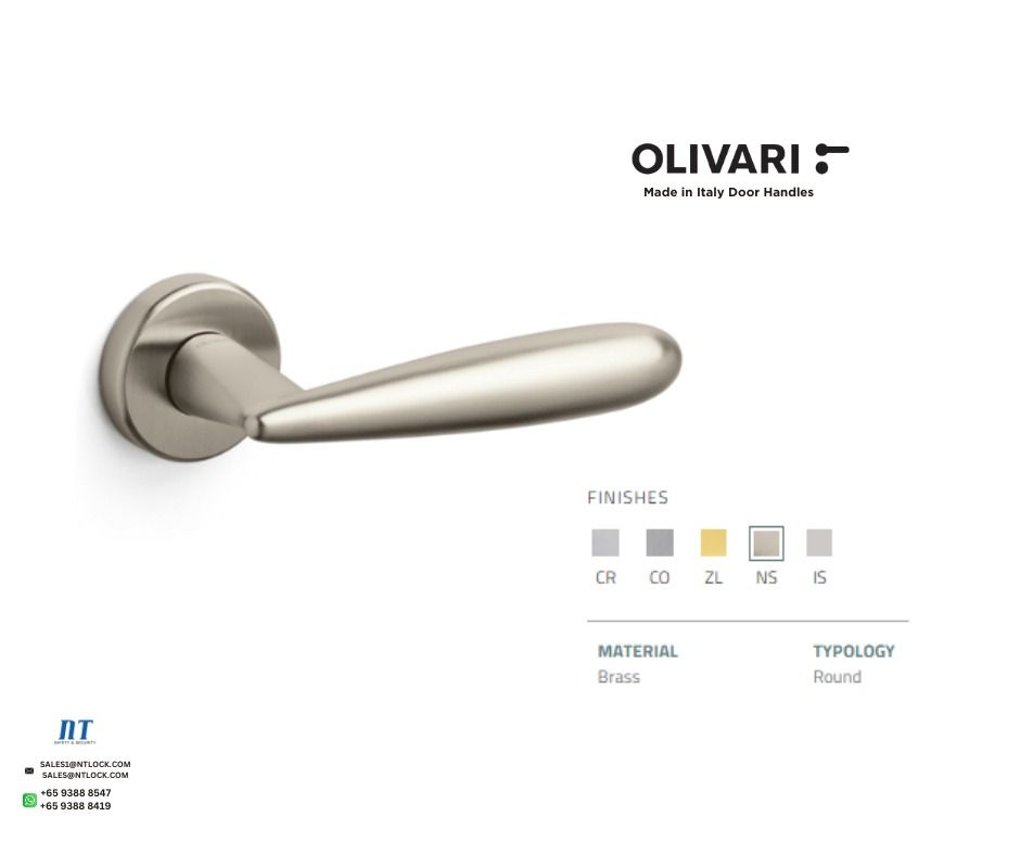 Olivari Door Handle in Super Nickel Satin Finish (covered with 30 years