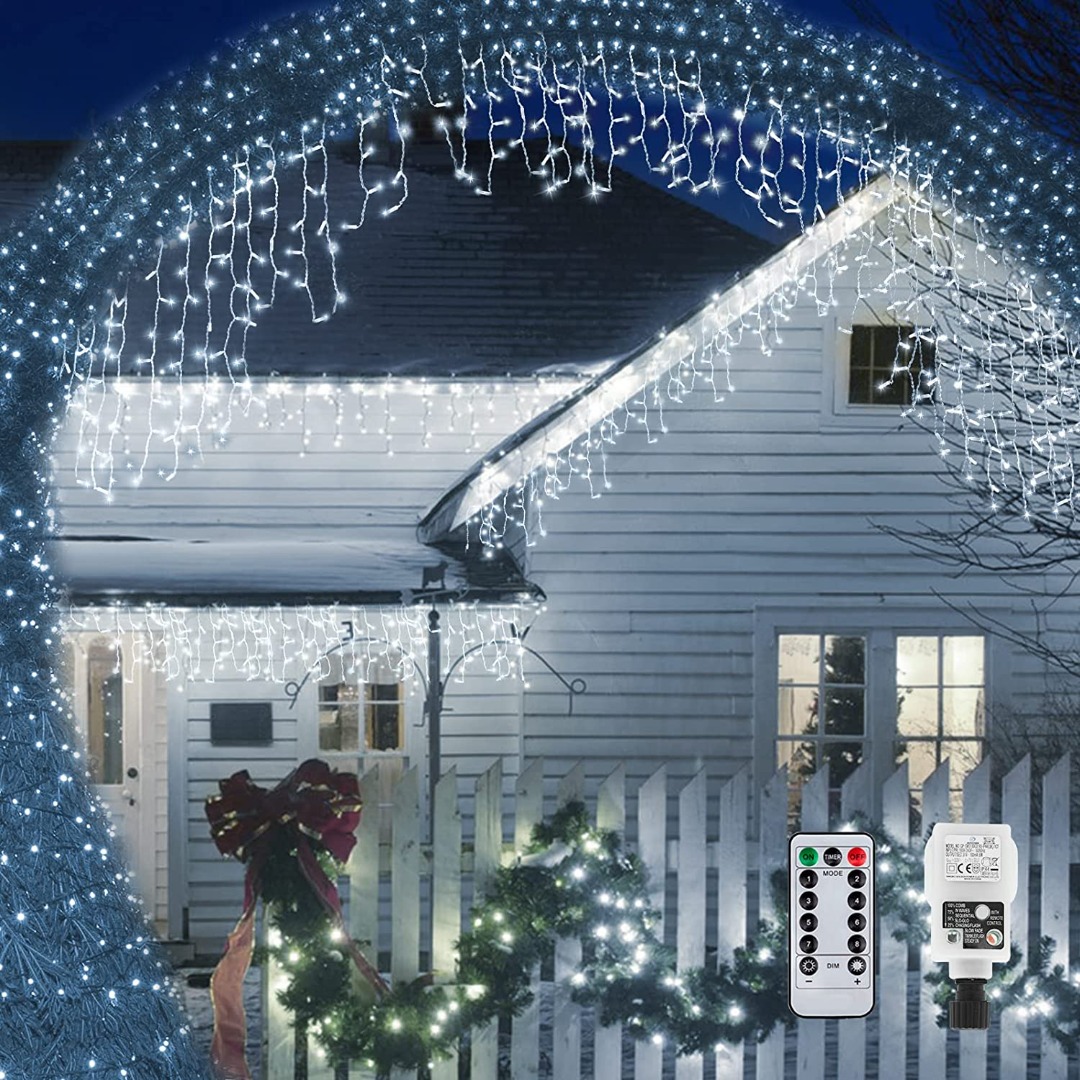 Outdoor Icicle Lights Christmas Curtain Lights 10M 400 LED Backdrop Window  Light Mains Powered Outside Ice Lights Waterproof Connectable Modes for  Gazebo,Xmas(White), Furniture  Home Living, Lighting  Fans, Lighting on