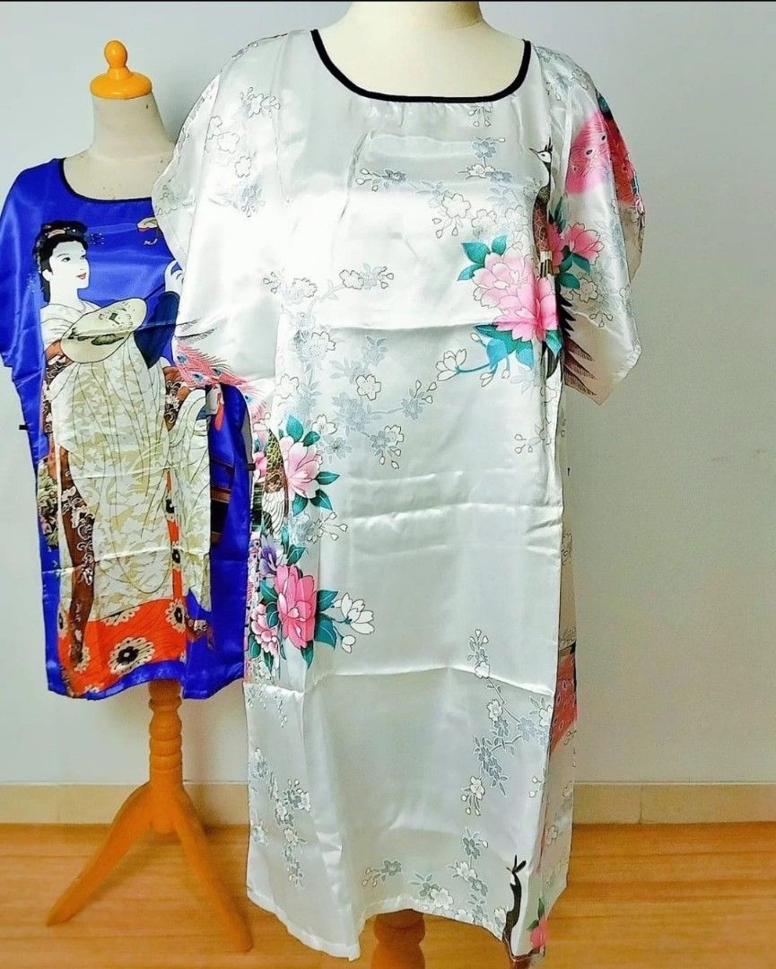 Pearl silver satin dress with elegant Peacock and floral design ...