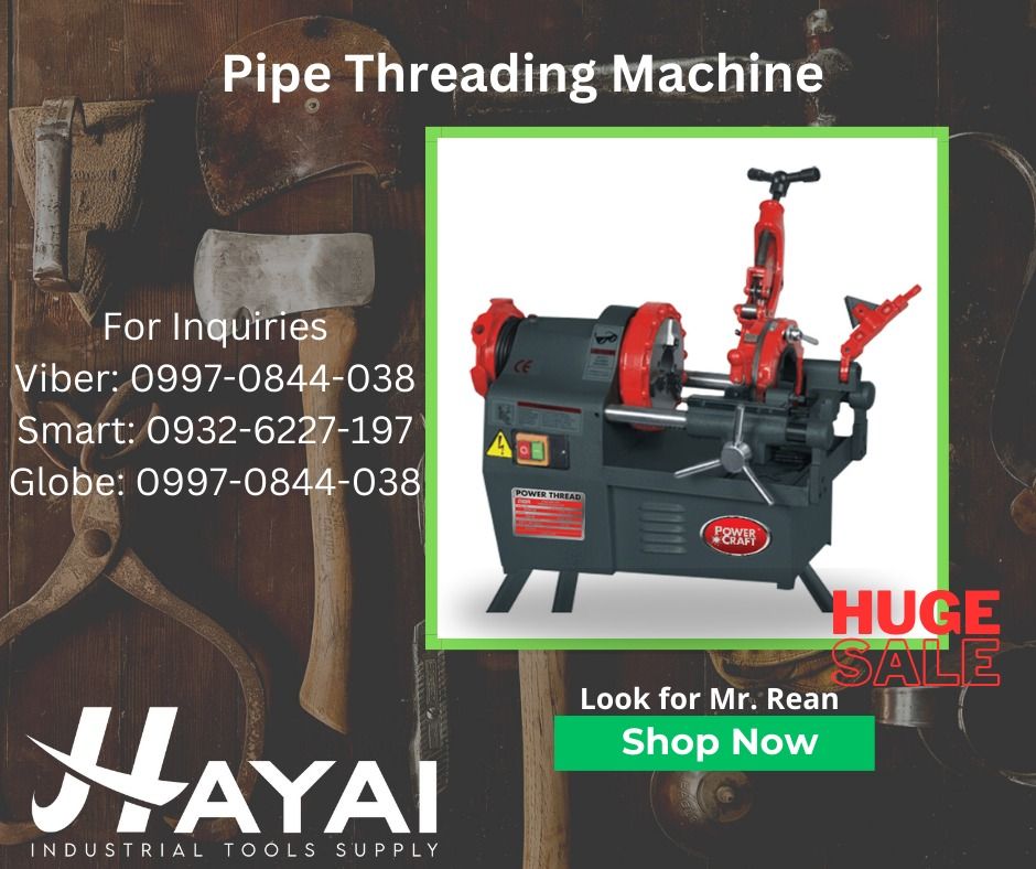 Pipe Threading Machine (Category: Industrial Equipment) located in Manila. Submitted by 09970844038rean.hayai (Listing ID 1235947930, Image 1). Description: Pipe Threading Machine Brand: Powercraft Model: PCTM 50F Motor: 1300W Capacity: 1/2"-2" Price: 42,000.00 Model: PCTM 50F-FP Motor: 1300W Capacity: 1/2"-2" with Foot Pedal Price: 48,000.00 Model: PCTM 80 Motor: 800W Capacity: 1/2"-3" Price: 60,000.00 Model: PCTM 100 Motor: 900W Capacity: 1/2"-