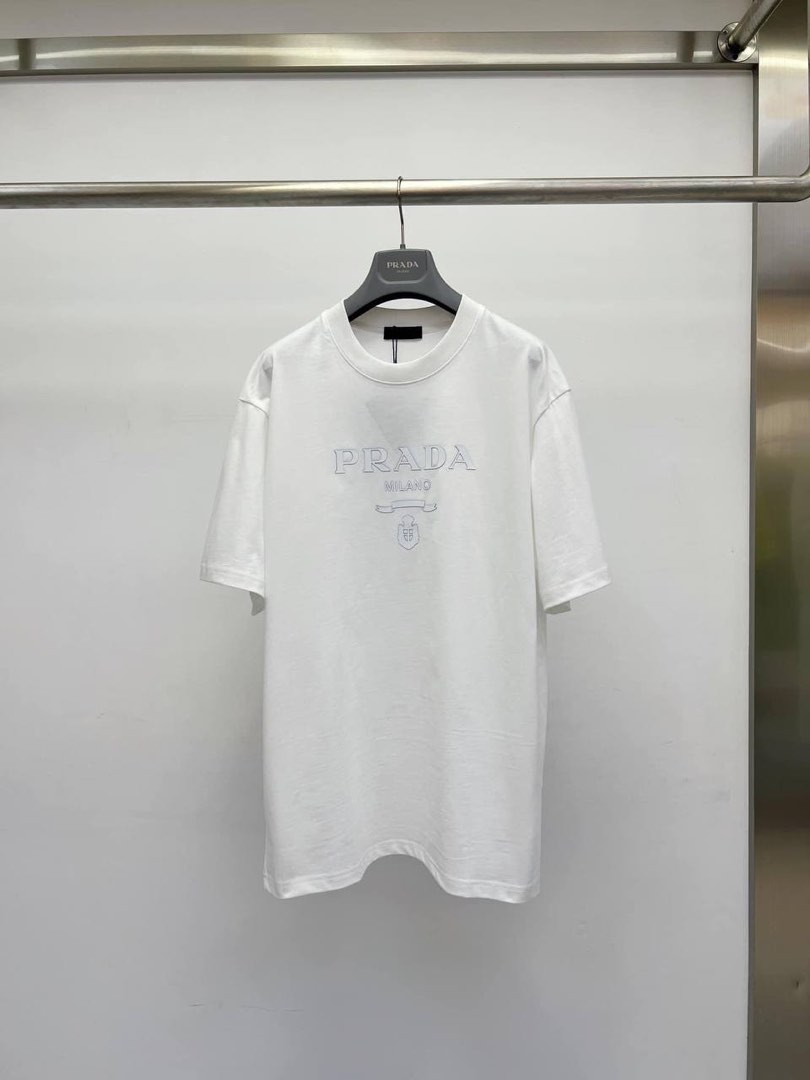 Prada milano tee (embroidered), Luxury, Apparel on Carousell