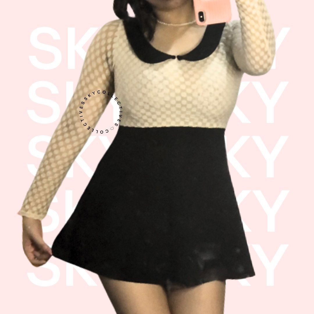 Preppy Black and White Dress with Collar on Carousell