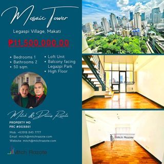 Rare 1 Bedroom Loft Unit For Sale at Mosaic Tower Near Greenbelt Makati with an Amazing Unobstructed View of Legazpi Park