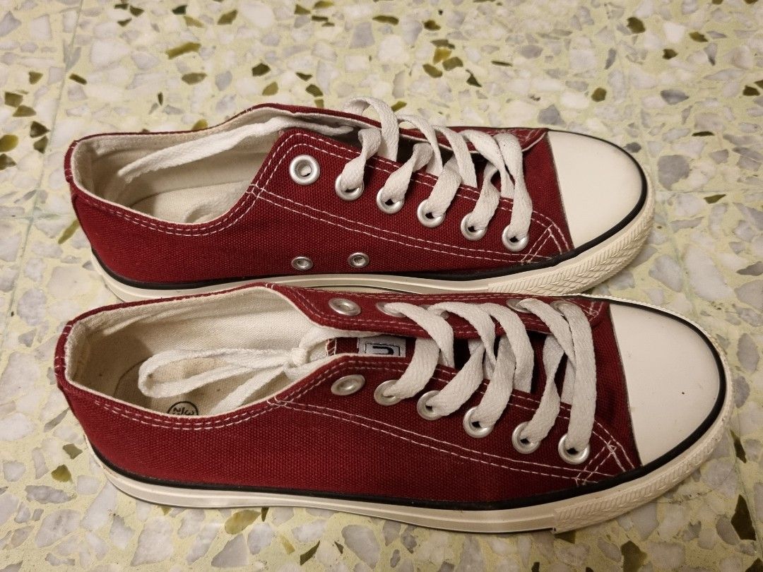 Red canvas trainers hotsell