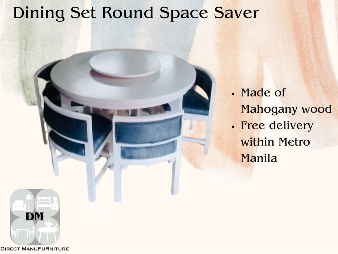 Round Dining Set (Category: Tables & Sets) located in Manila. Submitted by jpadapat21 (Listing ID 1235904936, Image 2). Description: For Sale!!! Round Dining Set -Solid wood -Uratex Foam -Almasica Varsnish/Duco Paint -Choice of colors Lowest Price Gurantee with feebies :).