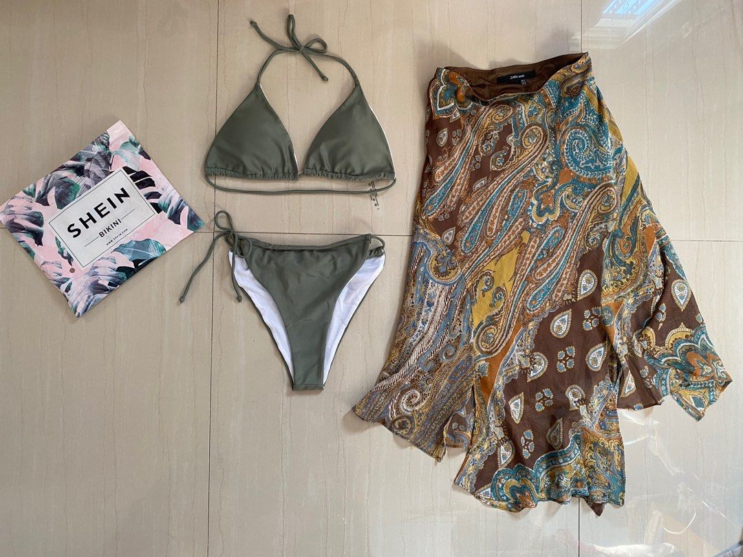SHEIN Swim BAE Plus Sheer Mesh Tankini Set Halter Triangle Top & High  Waisted Bottom & Cover Up Dress 3 Piece Bathing Suit