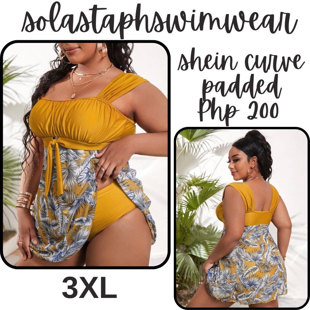 Shein Yellow Mesh Leafprint Plus Size Swimsuit Women s Fashion Swimwear Bikinis Swimsuits on Carousell