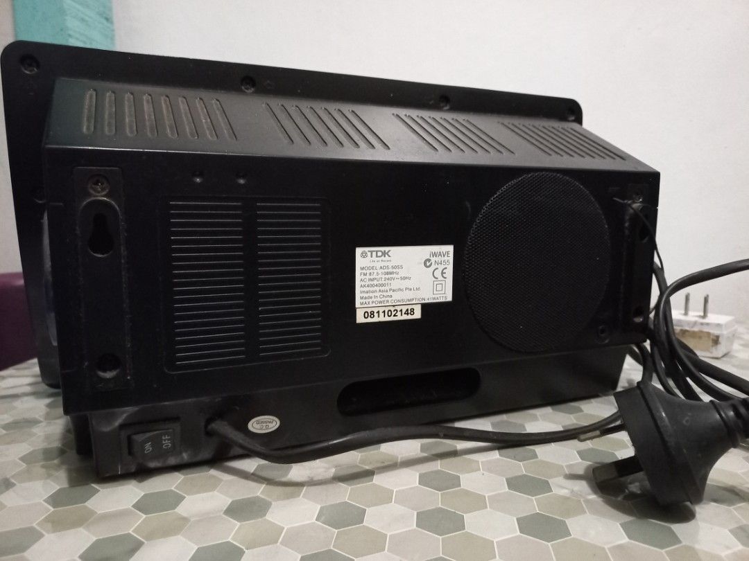 TDK iwave ipod dock (Category: Other Audio Equipment) located in Naga. Submitted by drstrangr (Listing ID 1235900139, Image 3). Description: - ipod dock 30 pin compatible - with remote control - video out - aux in - headphone jack - surround and extra bass ( buttons on remote) - EQ settings - sleep and alarm functions - 240v needs socket adaptor (mura lng naman) -ipod NOT included and NOT for sale ISSUES: - touch capacitive except play/pause and 