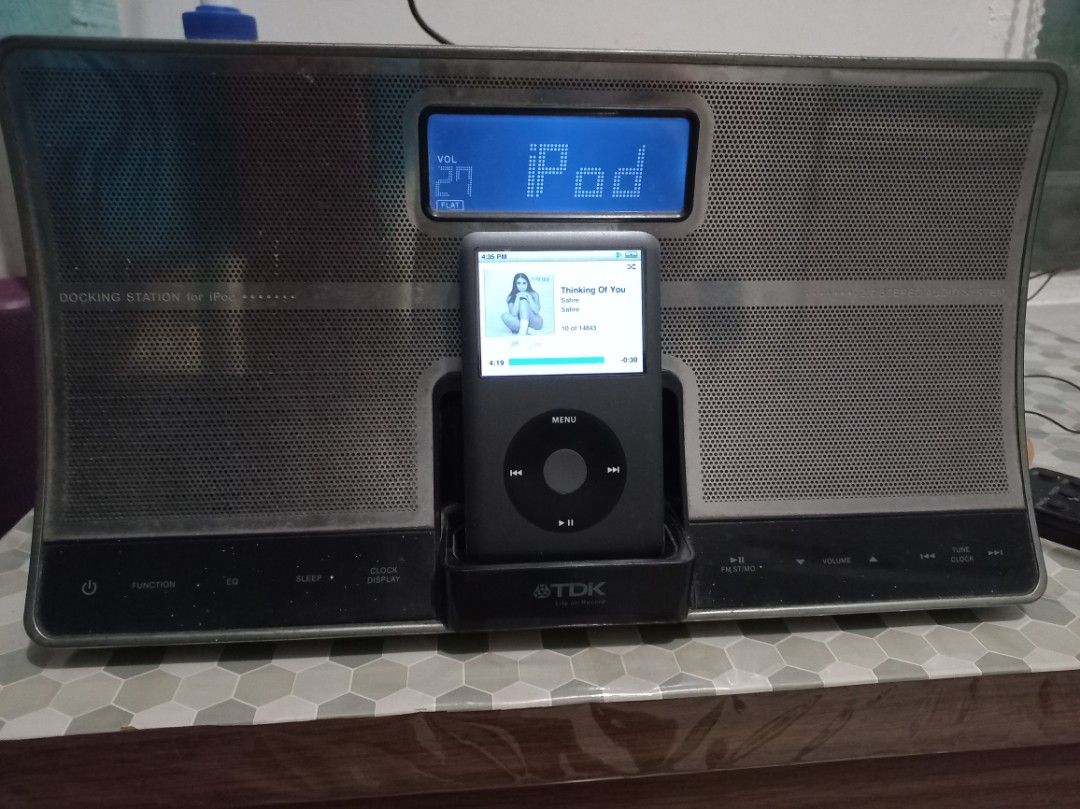 TDK iwave ipod dock (Category: Other Audio Equipment) located in Naga. Submitted by drstrangr (Listing ID 1235900139, Image 1). Description: - ipod dock 30 pin compatible - with remote control - video out - aux in - headphone jack - surround and extra bass ( buttons on remote) - EQ settings - sleep and alarm functions - 240v needs socket adaptor (mura lng naman) -ipod NOT included and NOT for sale ISSUES: - touch capacitive except play/pause and 