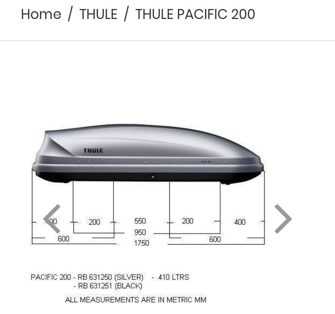 Thule PACIFIC 200. Storage Roof Box Auto Accessories on Carousell