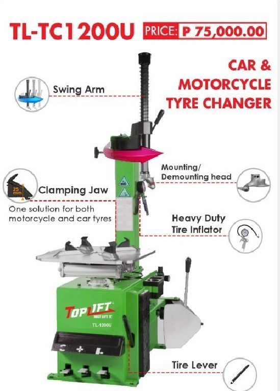 Tire changer (Category: Construction Tools & Equipment) located in Manila. Submitted by 09150361920ronvillaflor (Listing ID 1235928260, Image 1). Description: Tire changer Brand: Toplift Mode: TL-TC1200U Price: 75,000 For inquiries GLOBE:📞 ☎ 0915-036-1920 VIBER:📞 ☎ 0915-036-1920 Email me@ 📫 📑 r-o-n-.-h-a-y-a-i-@-g-m-a-i-l.c-o-m Check my Carousell: https://www.carousell.ph/u/ronvillaflor0/ PRICE MAY CHANGE WITHOUT PRIOR NOTICE‼️ ‼️.