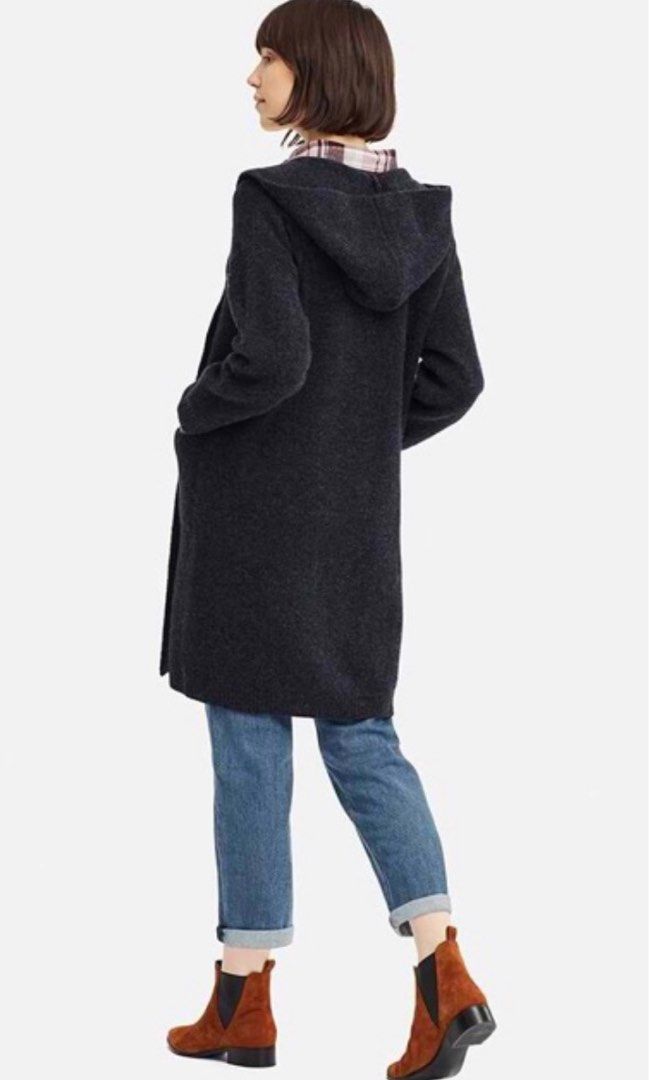 Melange wool hooded knitted coat outlet