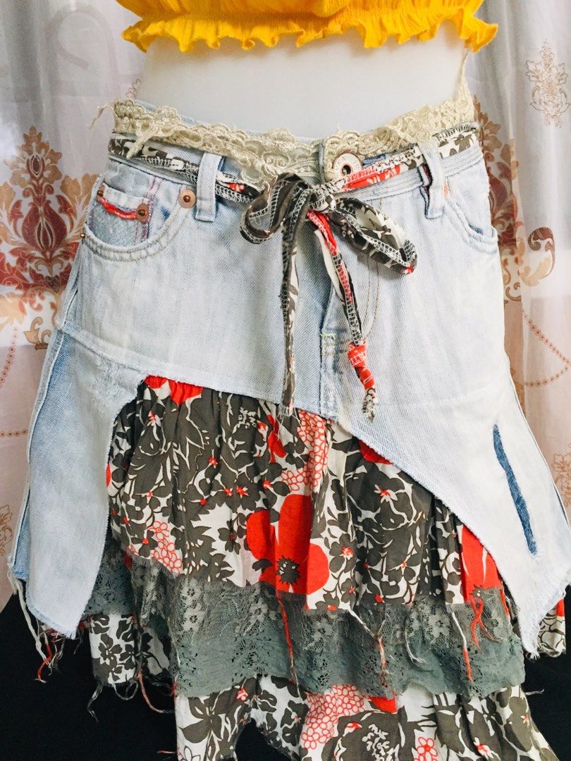 UPCYCLED SHORT BOHO SKIRT FOR WOMEN Women s Fashion