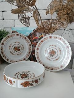 Vintage Plates  Red Flower Gold Trim