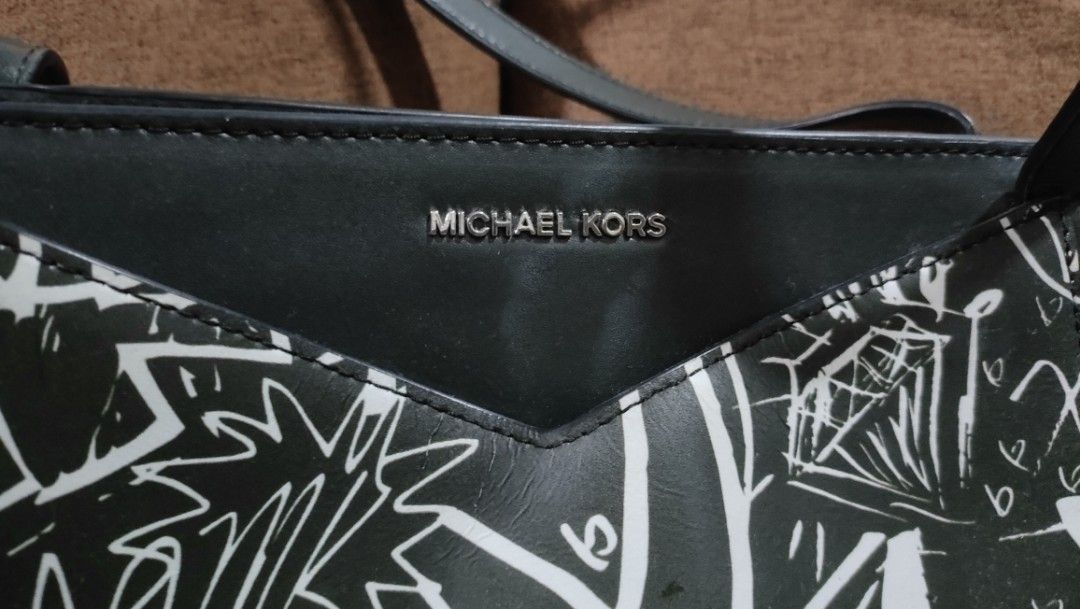 Women s Michael Kors Black Graffiti Print Whitney Leather Tote Bag