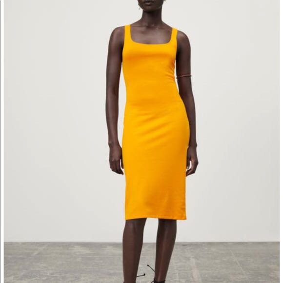ZARA Jersey Midi Dress in Mustard, Women's Fashion, Dresses & Sets, Dresses  on Carousell