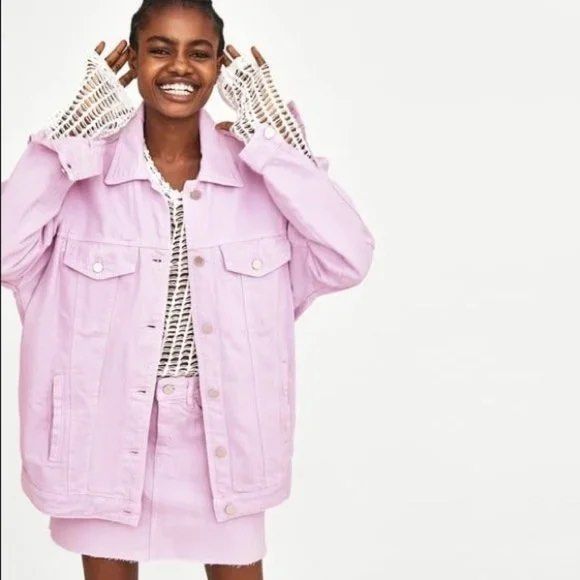 Zara Lilac Oversized Denim Jacket Jaket jeans zara Fesyen Wanita