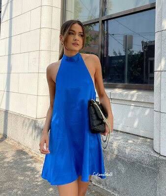 blue satin mini dress zara Zara Mini Dress  Royal Blue Satin  elementalfashionconcepts