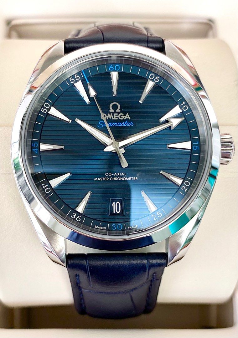 Omega aqua terra blue leather strap new arrivals