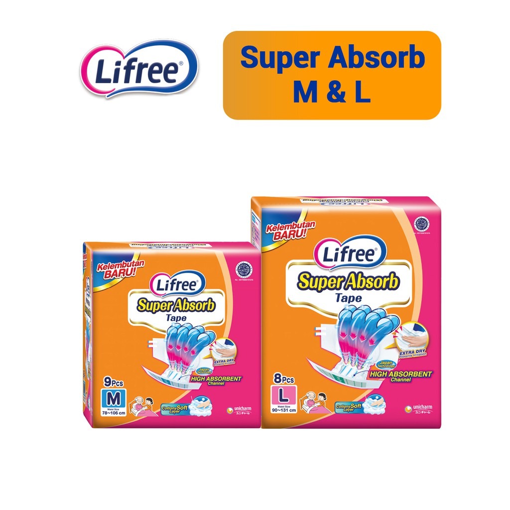 [6 packs] Lifree Super Absorb Tape Adult Diapers Taped Diaper (100