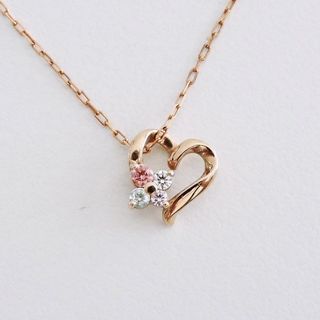 二手 日本專櫃珠寶 10K 玫瑰金 Canal 4°C 4度C 粉紅寶石鑽愛心項鍊 鎖骨練