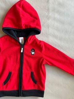 男童/女童  Carter’s 卡特 紅底黑邊小企鵝刷毛保暖連帽外套 #18M #二手童衣童裝