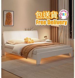 白色實木床架 單人床 雙人床 Solid Wood Bed Frame (Free Delivery & Assemble)