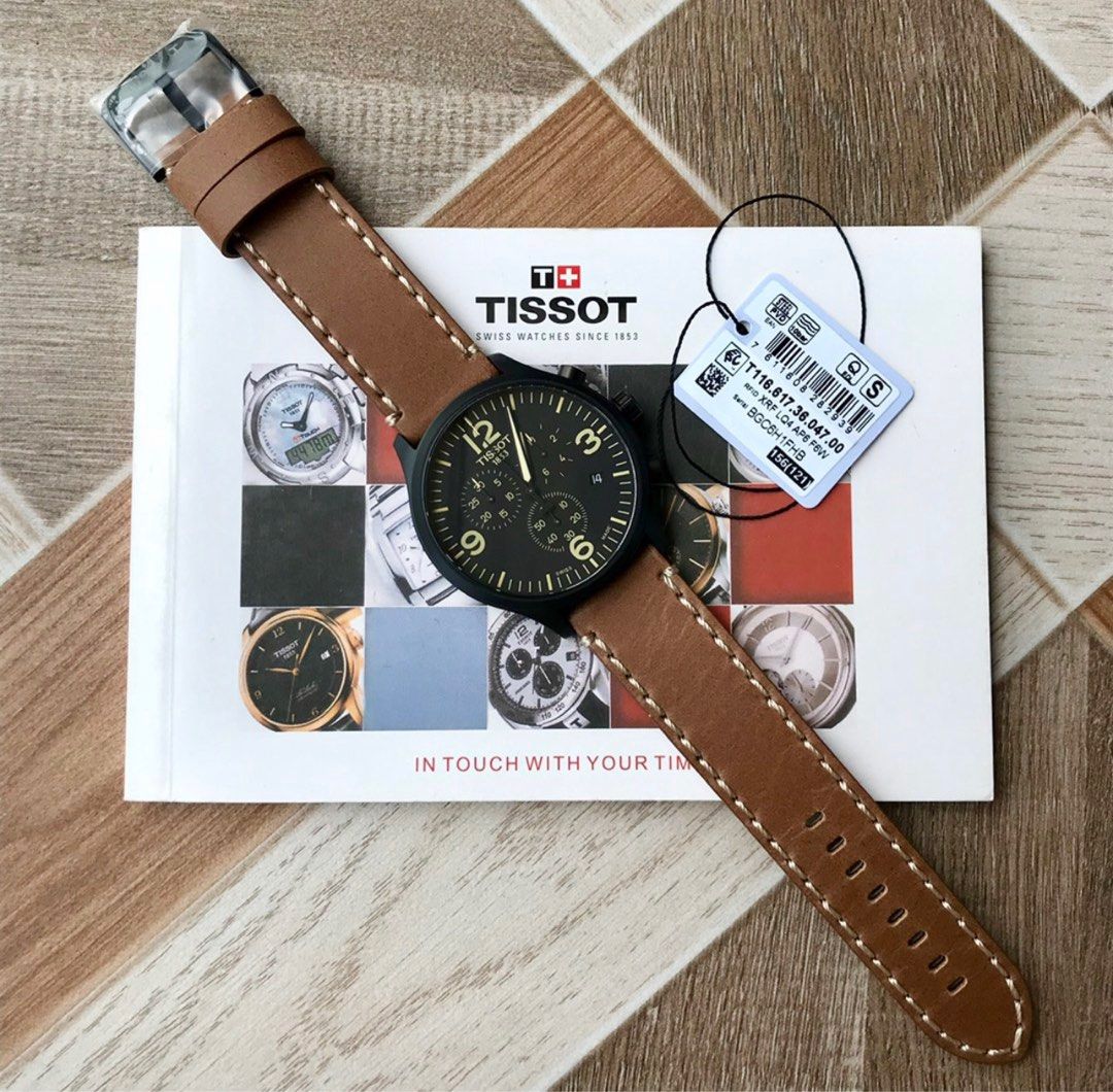 天梭TISSOT Chrono XL 黑面錶盤棕色真皮錶帶三眼男錶T1166173605700