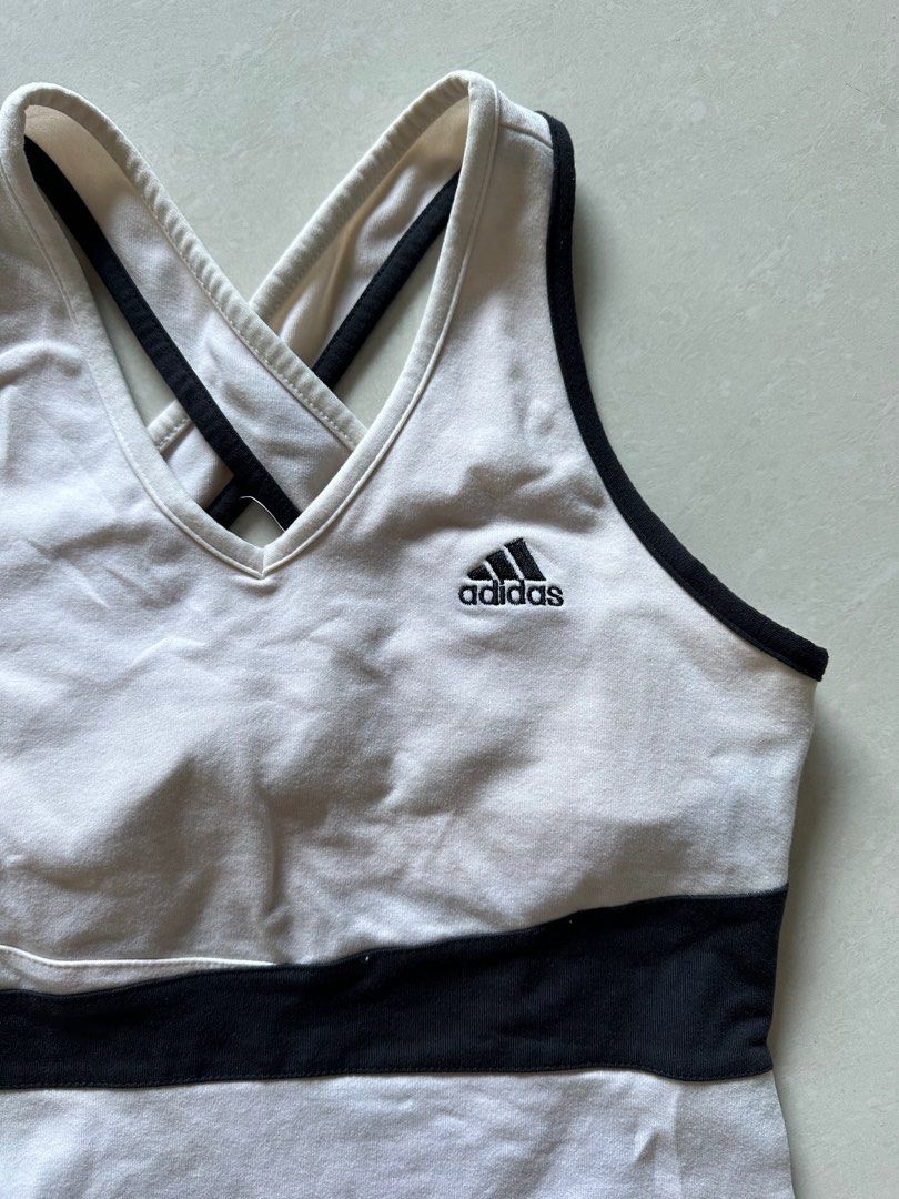 Size S Adidas Climalite Racerback Black White Halter Gym Tank Top Sports Bra