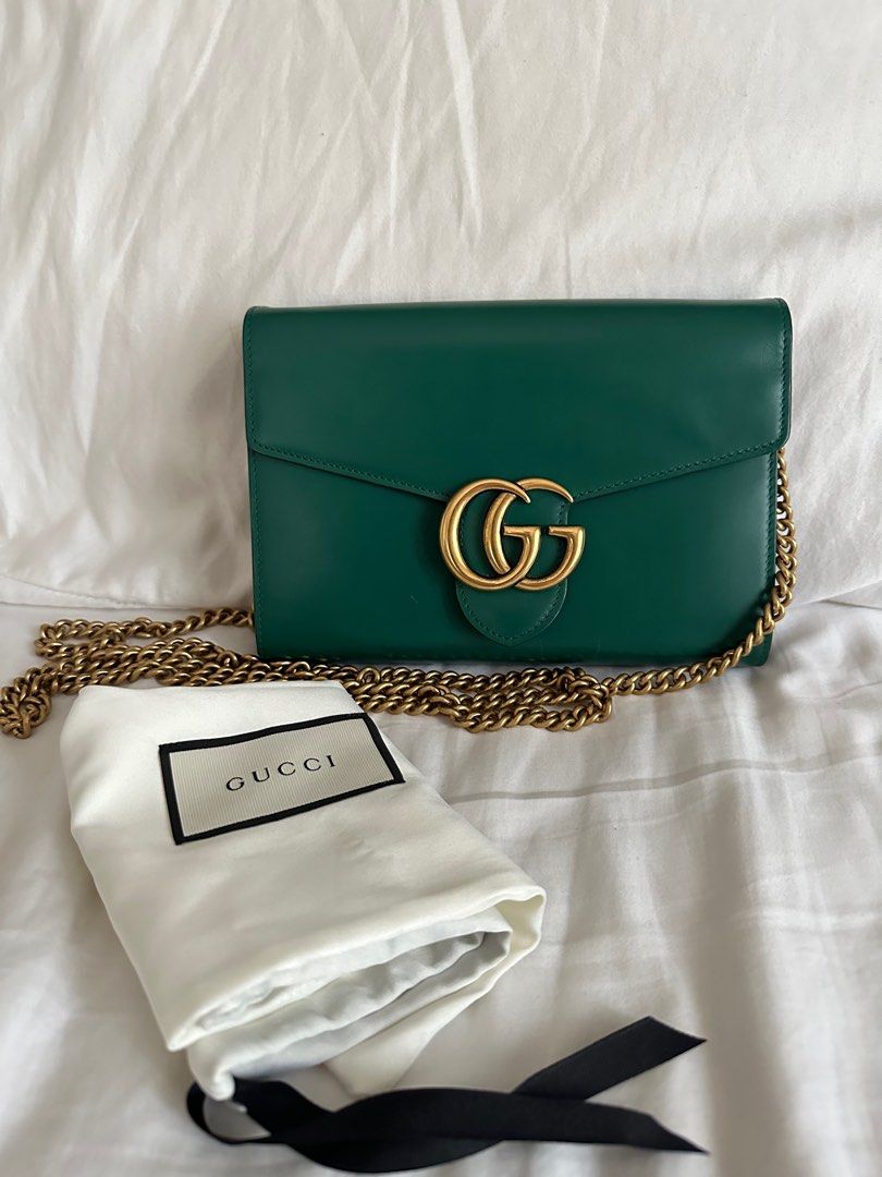 Authentic Gucci GG Marmont Leather WOC Green Sling Bag Luxury