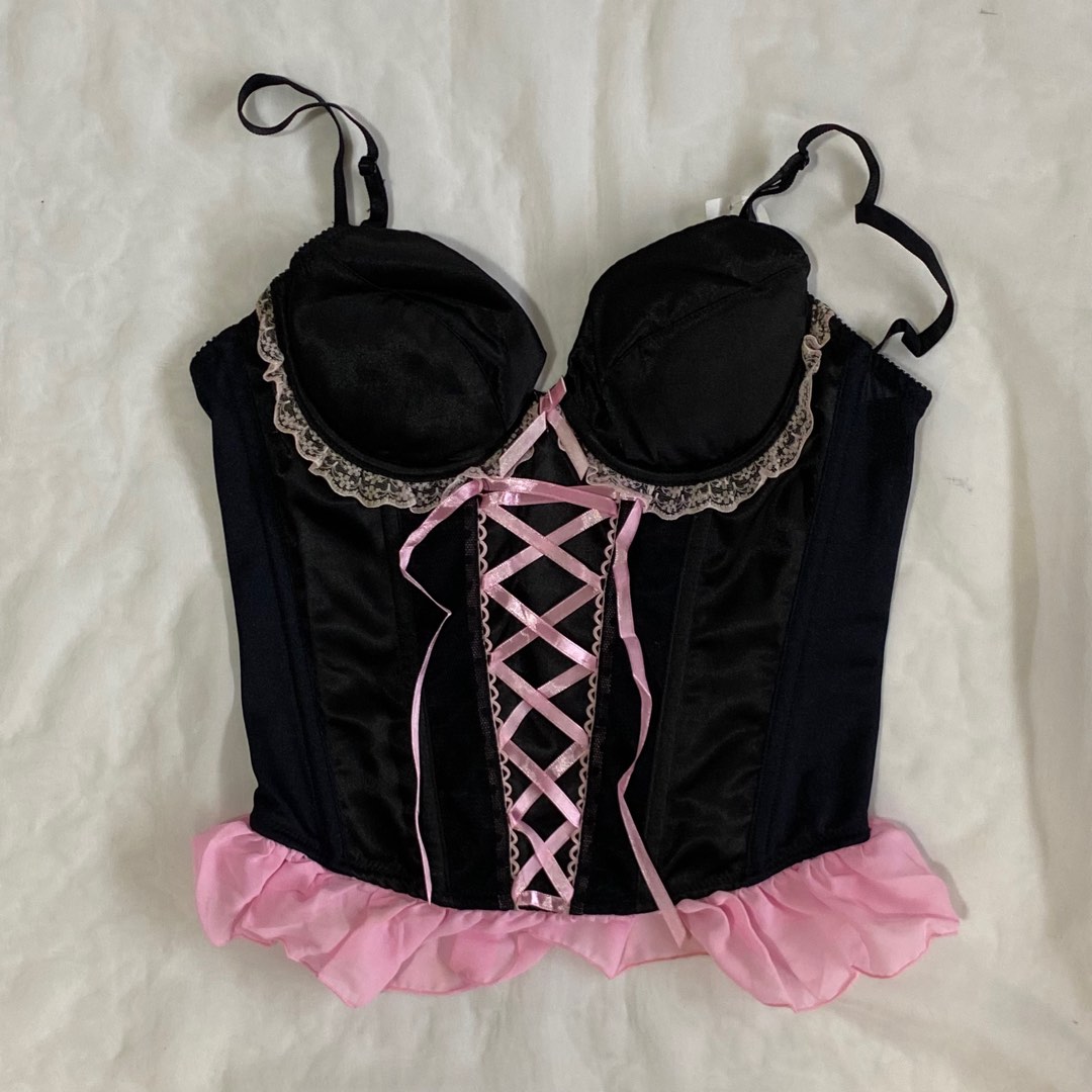 black & pink lace corset lingerie y2k coquette dainty on Carousell